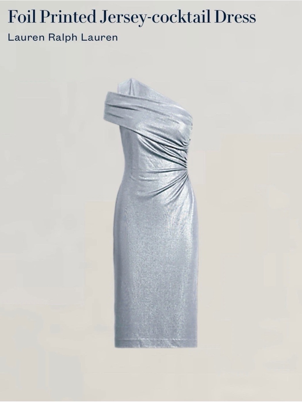 Lauren Ralph Lauren One-Shoulder Foil Jersey Dress in Light Silver